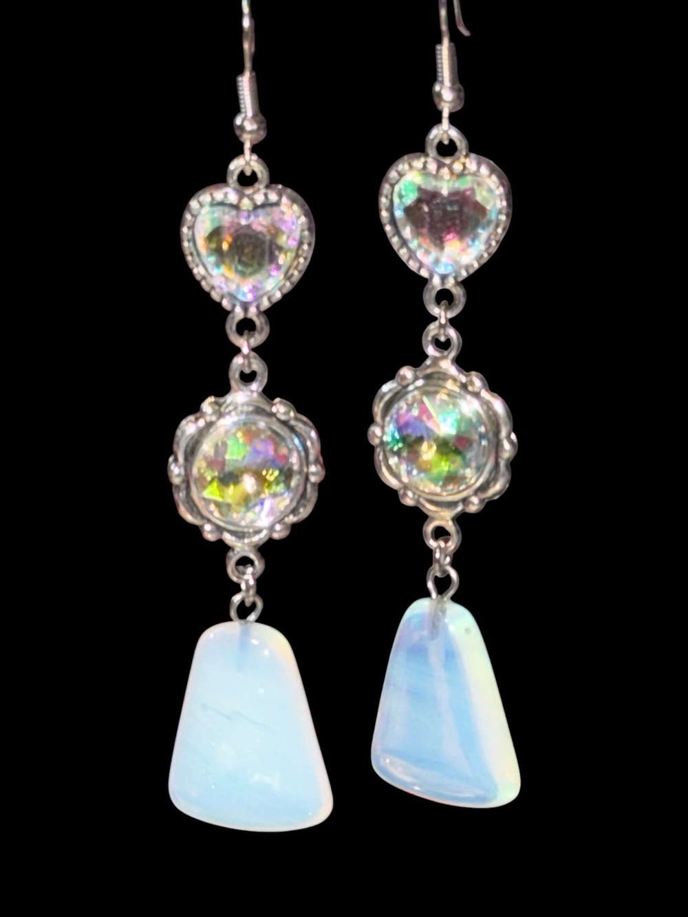 Handmade Iridescent Opal Drop Dangle Earrings - Women Jewelry